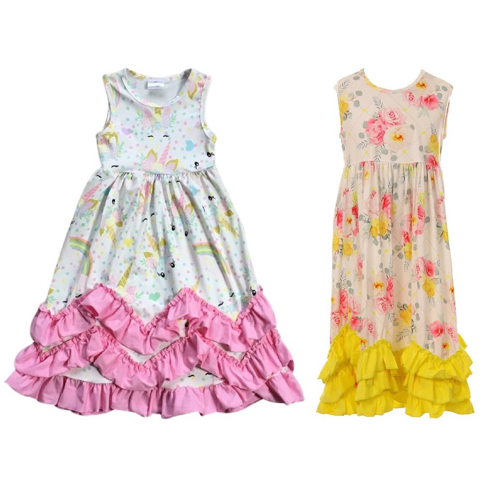 Little Girls 2 PCS Dresses Bundle Toddler Kids Sleeveless Girl Dresses School